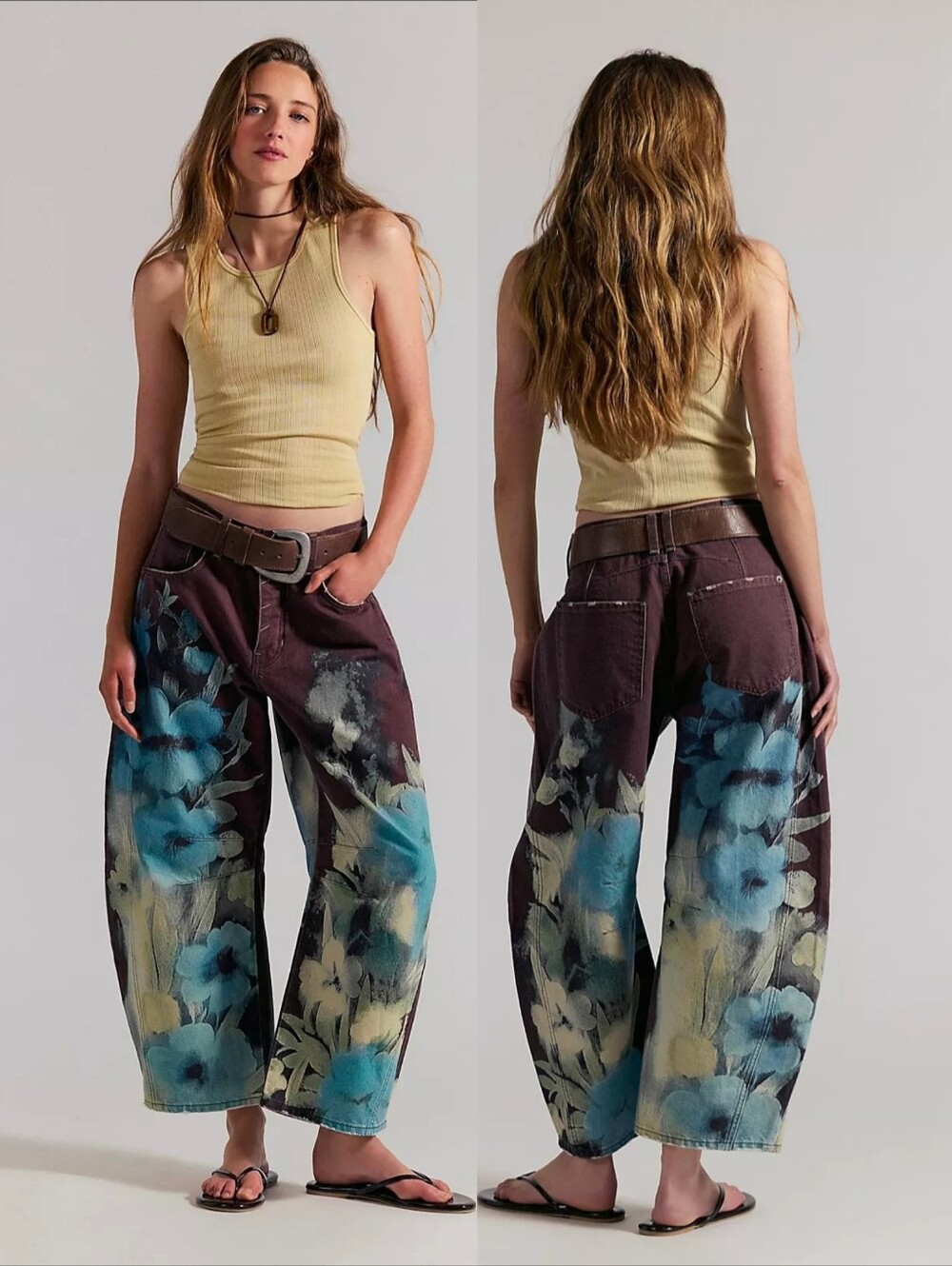We The Free Good Luck Printed Barrel Jeans Size 26 Washed Floral NWOT